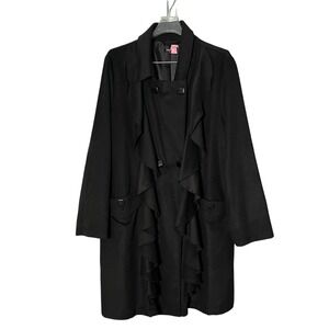 Samuel Dong Black Ruffle Front Double Breasted Trench Coat Womens XL